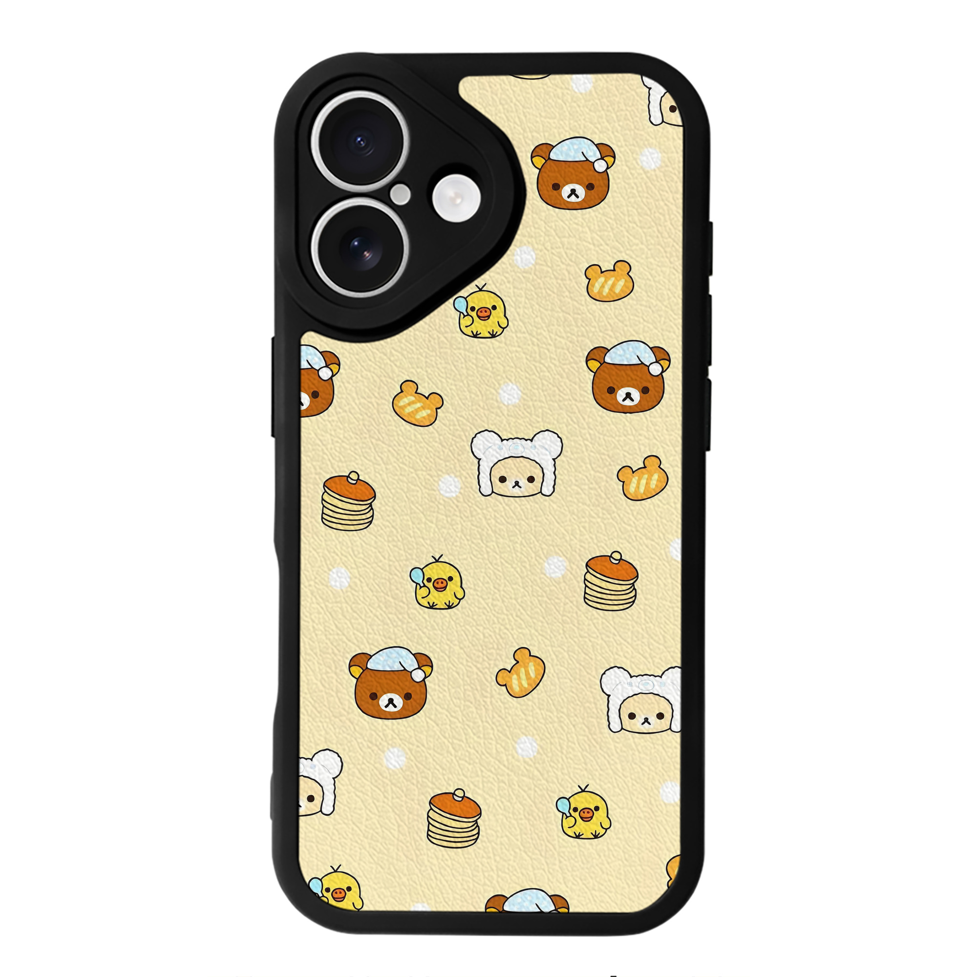 （画像用） リラックマ リラックマ キイロイトリ Rilakkuma Korilakkuma Kiiroitori 【iPhone 16シリーズ対応】シリコンスマホケース（レザー調） 材質：シリコン